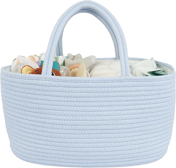 Diaper Caddy Organizer Cotton Rope Baby Basket Nursery Storage and Portable Tote Bag for Car Ideal Baby Shower Gifts and Registry Must-Have for Newborn Essentials Large blue-CubbioJoy