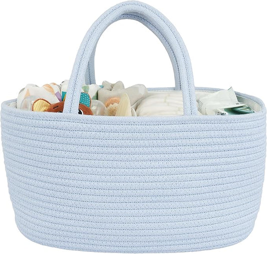 Diaper Caddy Organizer Cotton Rope Baby Basket Nursery Storage and Portable Tote Bag for Car Ideal Baby Shower Gifts and Registry Must-Have for Newborn Essentials Large blue-CubbioJoy