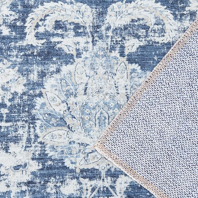 jinchan Hallway Runner Rug 3x7 Machine Washable Runner Rug Dark Blue Vintage Floral Design Non-Slip Low Pile Ultra-Thin for Kitchen Laundry Room Bedroom Farmhouse (3‘x7',Dark Blue)-CubbioJoy