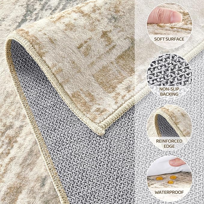 Area Rug for Living Room: 4x6 Washable Neutral Abstract Modern Soft Rugs Non Slip Indoor Floor Stain Resistant Carpet for Bedroom Dining Room Office Nursery - Golden Brown-CubbioJoy