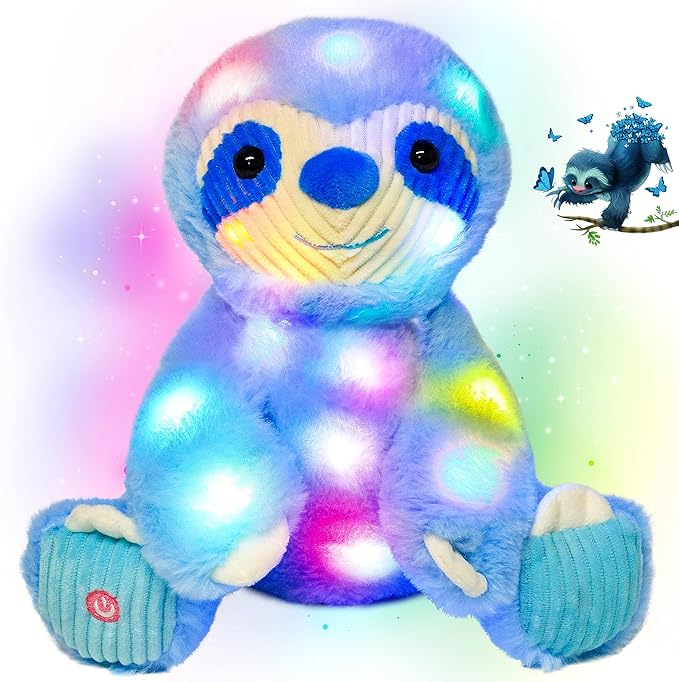 Cuteoy Light-up Plush Blue Sloth LED Stuffed Animal Birthday Christmas Plushies Toy Gifts for Kids Toddler Girls, 10.5"-CubbioJoy