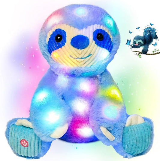 Cuteoy Light-up Plush Blue Sloth LED Stuffed Animal Birthday Christmas Plushies Toy Gifts for Kids Toddler Girls, 10.5"-CubbioJoy