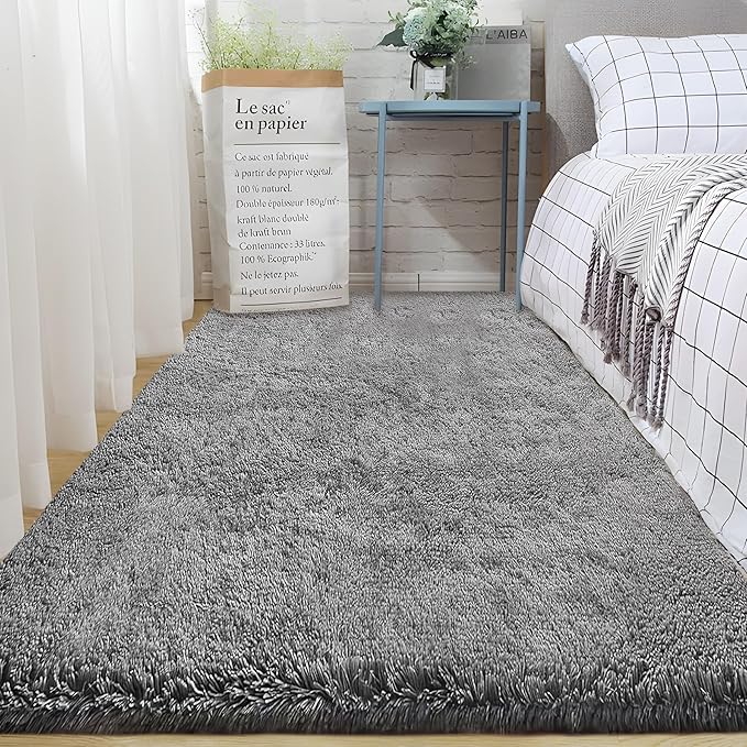2x6 Runner Rug for Bedroom: Fluffy Shag Soft Washable Rugs Small Fuzzy Plush Indoor Carpet for Hallway Bedside Dorm Kids Girls Boys Room (Grey, 2'x6')-CubbioJoy