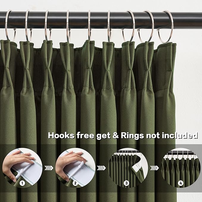 KEQIAOSUOCAI Dark Olive Pinch Pleated Curtains 63 Inches Long for Short Windows, Room Darkening Blackout Curtain Drapes for Bedroom 40 x 63 Inch -2 Panels-CubbioJoy