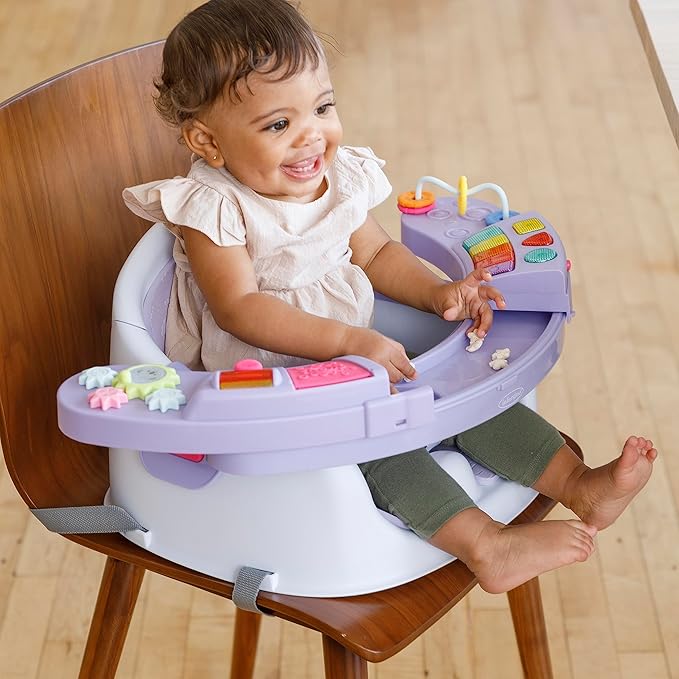 Infantino Music & Lights 3-in-1 Discovery Seat & Booster, Toddler Booster Seat for Dining Table or Kitchen Chair, Baby Activity Center & Snack Tray, Lavender-CubbioJoy