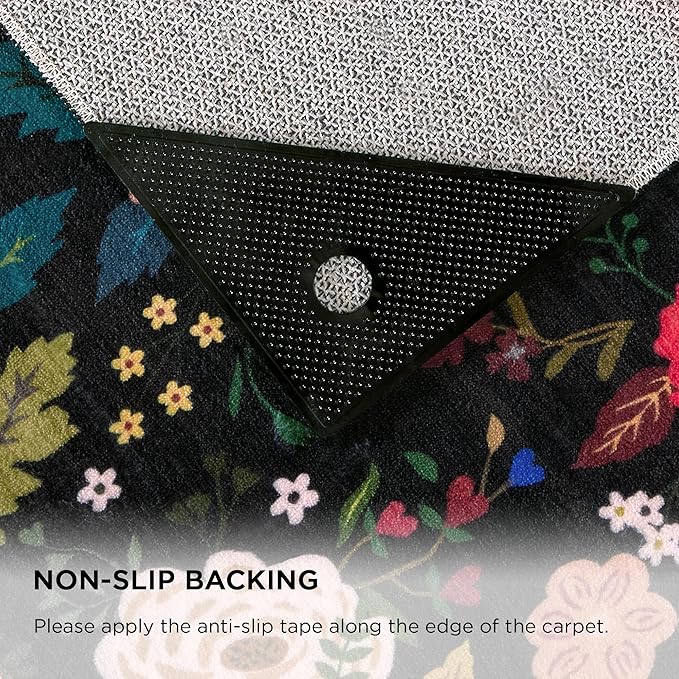 2x3 Washable Rug for Entryway, Floral Soft Small Area Rug, Non Slip Doormat Indoor Entrance Carpet, Flower Low Pile Front Door Throw Rug for Bedroom, Kitchen, Laundry, Bathroom, Black-CubbioJoy