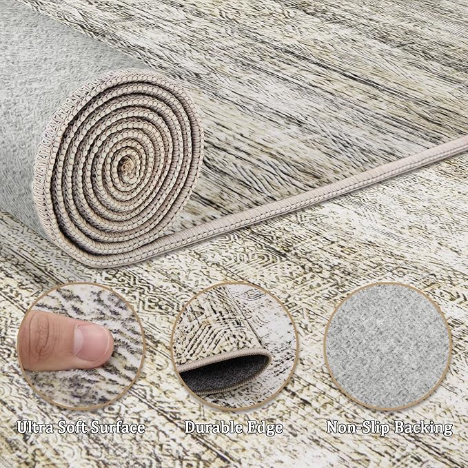 8x10 Area Rug Living Room Rugs - Washable Rug Large Modern Abstract Soft Thin Carpets Indoor Floor No Slip Vintage Carpet for Bedroom Under Dining Table Nursery Home Office Decor Nature-CubbioJoy