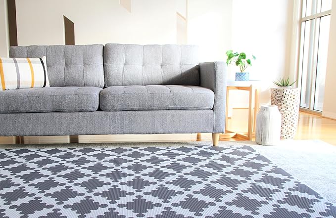 Cushmat Stylish Reversible Foam Play Mat (Large, Luxe Play - Charcoal Star) - Soft, Waterproof, Durable Play mat for Infants, Babies, Toddler, Kids & Grownup - 6.5ft x 4.5ft-CubbioJoy