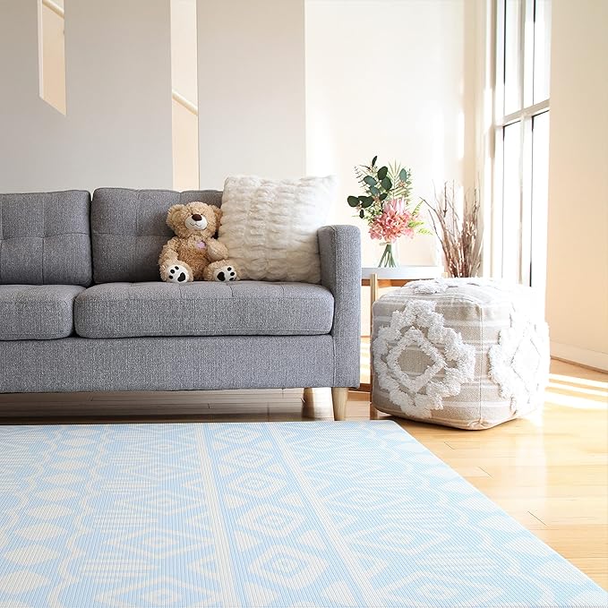 Cushmat Stylish Reversible Foam Play Mat (Large, Crystals - Blue Charcoal) - Soft, Waterproof, Durable Play mat for Infants, Babies, Toddler, Kids & Grownup - 6.5ft x 4.5ft-CubbioJoy