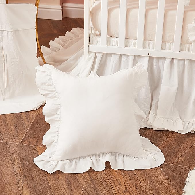 Brandream Baby Crib Bedding Set for Girls Boys Gender Neutral Boho Bohemian Farmhouse Chic Ruffle 6-Piece Nursery Bedding Set - 100% Washed Cotton Cream White-CubbioJoy