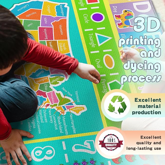 ABC Rug for Kids Playroom, 3x4 Washable Classroom Area Rugs, Educational Learning Mat with Alphabet Numbers Animals Seasons Shapes for Classroom Preschool Playroom-CubbioJoy