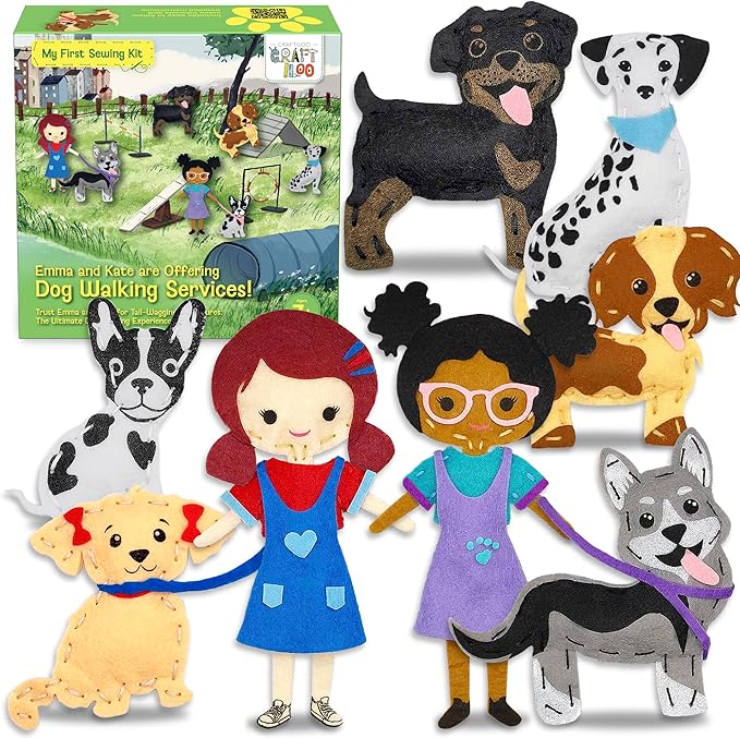 CRAFTILOO 8 Pre-Cut Dogs Stuffed Animal Fun Kids Sewing Kit for Kids Ages 8-12 Children Beginners Sewing kit Kid Puppy Crafts Felt Pillow Plush Craft Kit Girls and Boys-CubbioJoy