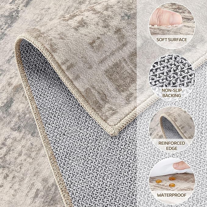 Area Rug for Living Room: 4x6 Washable Neutral Abstract Modern Soft Rugs Non Slip Indoor Floor Stain Resistant Carpet for Bedroom Dining Room Office Nursery - Brown-CubbioJoy