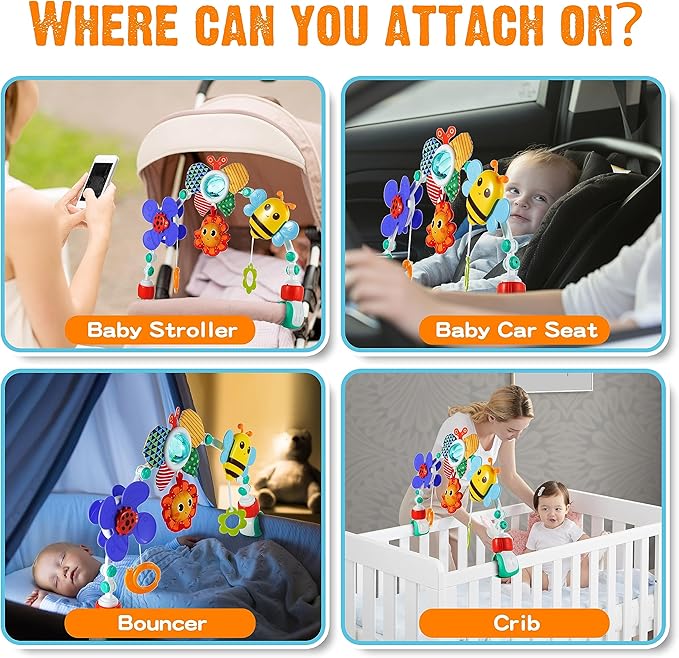 Adjustable Arch Bassinet Toys for Infant & Toddlers, Stroller Arch, Baby Crib Toys with Fascinating Hanging for Stimulating Baby’s Senses and Developing Motor Skills-CubbioJoy