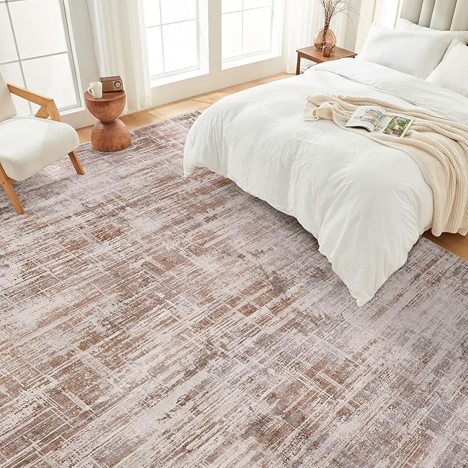 Area Rug for Living Room: 6x9 Washable Neutral Abstract Modern Soft Rugs Non Slip Indoor Floor Stain Resistant Large Carpet for Bedroom Dining Room Office Nursery - Red Brown-CubbioJoy