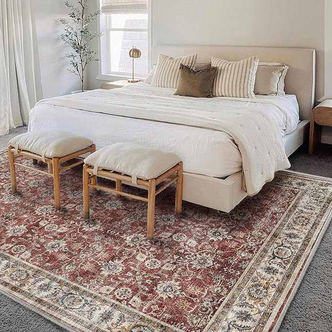 Area Rug 6'x9' Washable Vintage Traditional Floor Cover Thin Retro Kitchen Indoor Distressed Non Slip Carpet for Living Room Bedroom Dining Room-CubbioJoy