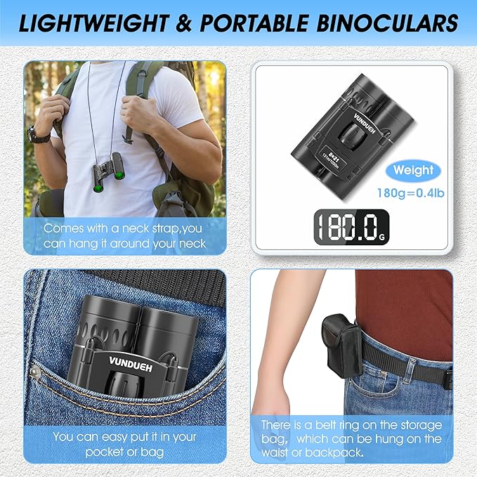Compact HD Binoculars for Adults and Kids, Children Small High Powered Binoculars with Clear Low Light Night Vision, Mini Pocket Lightweight Waterproof for Hunting Bird Watching Travel Concert-CubbioJoy
