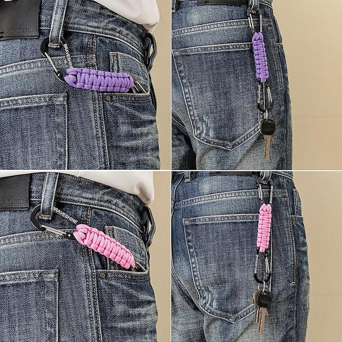 BRAVESHINE Paracord Keychain Carabiner Clip, D Ring Lanyard Hanger Stroller Hook for Water Bottle, Key, Backpacks, Men, Women-CubbioJoy