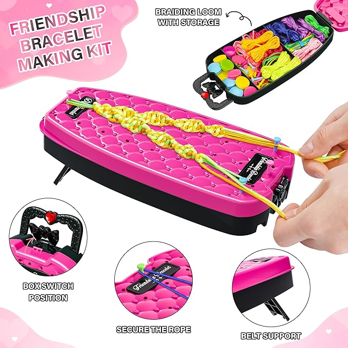 Dpai Friendship Bracelet Making Kit for Girls,DIY Arts and Crafts Toys,Jewelry String Maker Kit,The Best Birthday Gifts Ideas for Girls 6 7 8 9 10 11 12+ Years Old（Rose and Black-CubbioJoy
