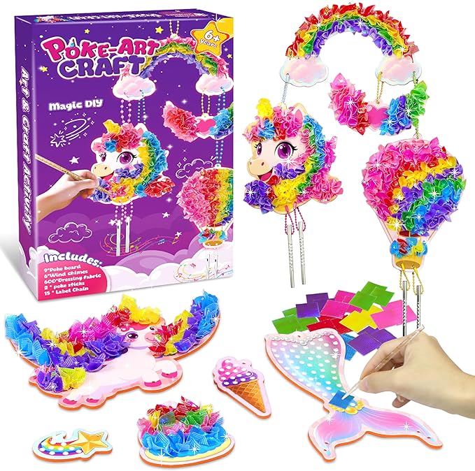 Alagoo Poke in Craft Unicorn DIY Kits - Arts and Crafts for Kids, Mess-Free Art Fun Craft Supplies, Creative Unicorn Birthday Decorations Craft Kits for Girls and Boys Ages 4 5 6 7 8 9-CubbioJoy