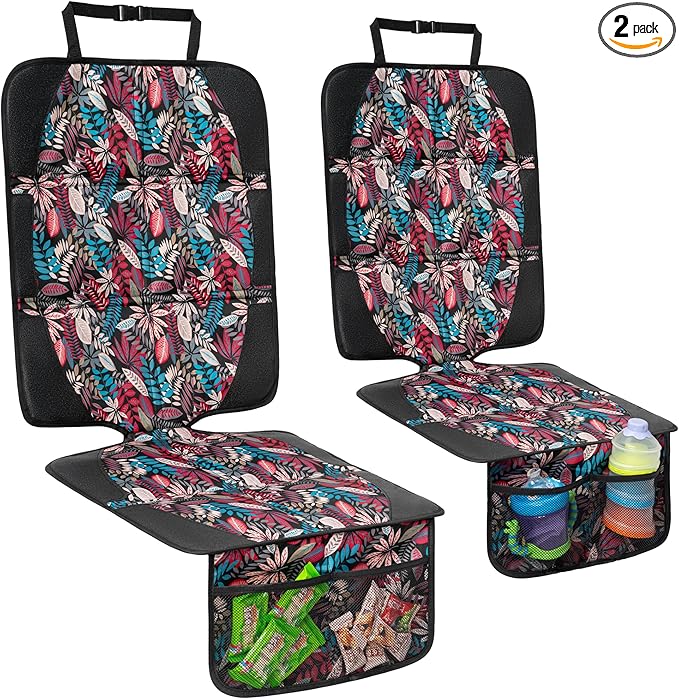 Car Seat Protector for Child Car Seat, 2 Pack Baby Car Seat Covers with Mesh Pockets & Non-Slip Backing 600D Durable Seat Protector Under Baby Car Seat for Car Back Seat (Red Leaves, Large)-CubbioJoy