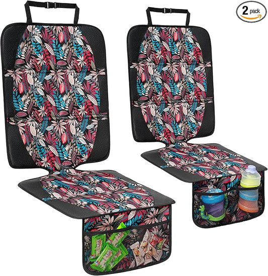 Car Seat Protector for Child Car Seat, 2 Pack Baby Car Seat Covers with Mesh Pockets & Non-Slip Backing 600D Durable Seat Protector Under Baby Car Seat for Car Back Seat (Red Leaves, Large)-CubbioJoy