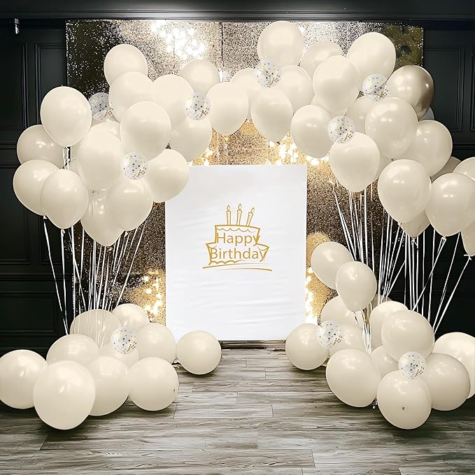 JOYIN 150 Pcs Sand White Balloons, Different Sizes 18 12 10 5 Inch Sand White Latex Balloon Arch Kit with Instruction for Birthday Party Graduation Wedding Holiday Decoration-CubbioJoy