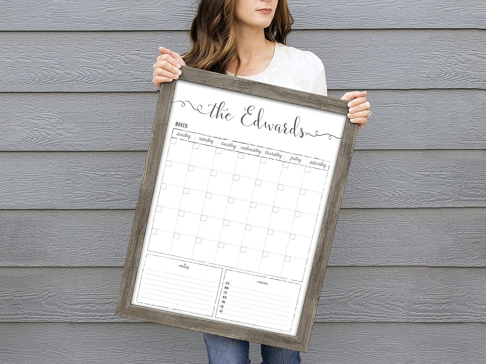 Customized Dry Erase Whiteboard Framed Calendar, Wet Erase or Dry Erase calendar for wall, 18x24 or 24x36 Wall Calendar, Monthly Calendar, Family Name Calendar-CubbioJoy
