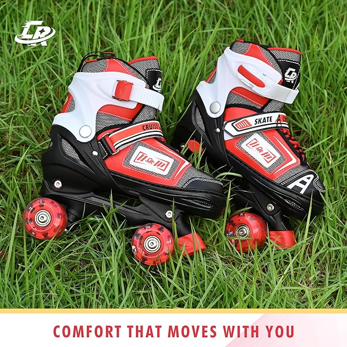 Adjustable Quad Skates for Kids, Teens, and Adults – Light-Up Wheels – Comfortable Fit, Secure Closure, Indoor and Outdoor Roller Skates for Boys and Girls-CubbioJoy