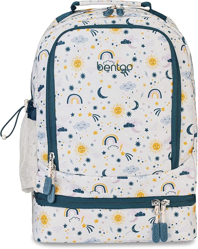 Bentgo Kids 2-in-1 Backpack & Insulated Lunch Bag - Durable 16” Backpack & Lunch Container in Unique Prints for School & Travel - Water Resistant, Padded & Large Compartments (Friendly Skies)-CubbioJoy