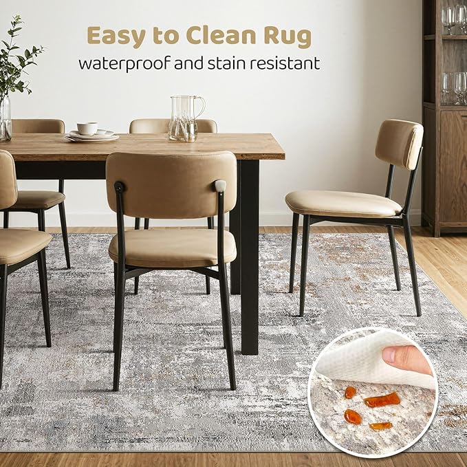 9x12 Area Rug Living Room: Washable Large Abstract Modern Soft Stain Resistant Indoor Floor Rugs Non Slip Accent Carpet for Bedroom Nursery Playroom Office Dining Room Dorm Home House- Gray Rust-CubbioJoy