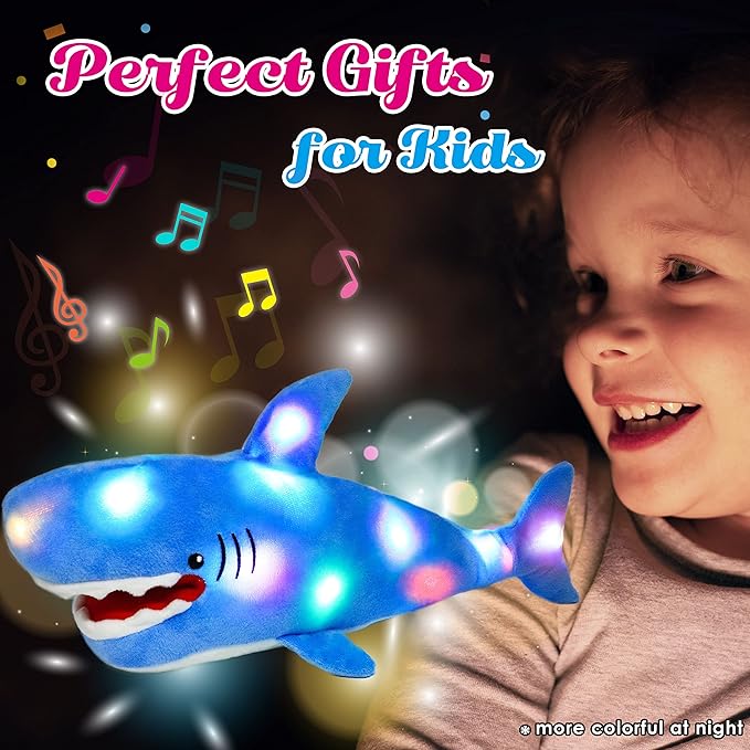 Cuteoy Light-up Singing Plush Shark LED Musical Stuffed Animal Adjustable Volume Lullaby Plushies Birthday Christmas Toy Gifts for Kids Toddler Girls, 13"-CubbioJoy