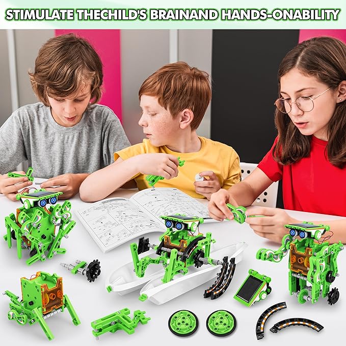 Bottleboom STEM 13-in-1 Education Solar Power Robots Toys for Boys Age 8-12, Educational Toy Science Kits for Kids Experiment Robotics Set Birthday Gifts for 8 9 10 11 12 Years Old-Green-CubbioJoy