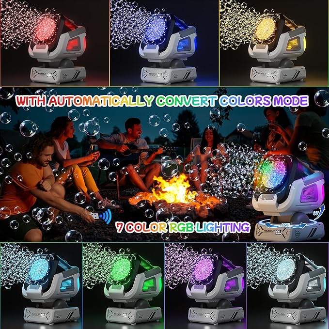 2025 Upgraded Bubble Machine with Remote Control, Automatic Rotation & RGB Lights, 1800mAh Rechargeable Battery, Type-C Charge, Bubble Maker for Kids, Weddings, Birthday Parties, Outdoor Activities-CubbioJoy