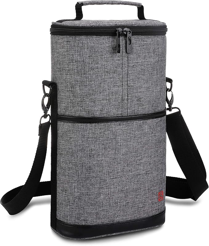 ALLCAMP 2 Bottle Wine Tote Carrier - Insulated Portable Padded Canvas Wine Bag for Travel, BYOB Restaurant, Wine Tasting, Party, Great Christmas Day Gift for Wine Lover，Gray-CubbioJoy