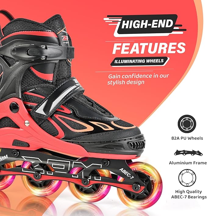 2PM SPORTS Vinal Girls Adjustable Flashing Inline Skates, All Wheels Light Up, Fun Illuminating Skates for Kids Men Adult Women and Boys-CubbioJoy