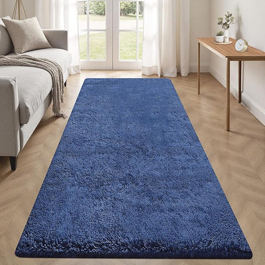 2x6 Runner Rug for Bedroom: Fluffy Shag Soft Washable Rugs Small Fuzzy Plush Indoor Carpet for Hallway Bedside Dorm Kids Girls Boys Room (Navy Blue, 2'x6')-CubbioJoy