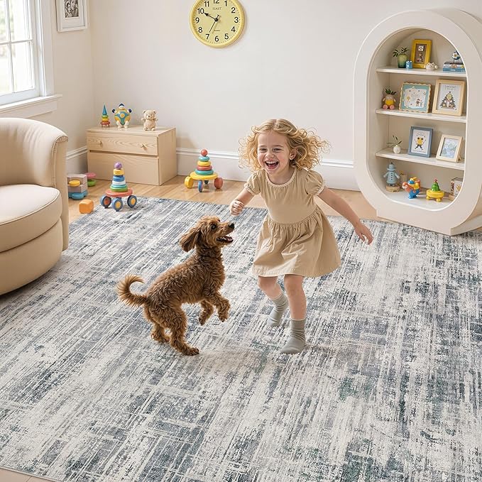 Area Rug for Living Room: 8x10 Washable Neutral Abstract Modern Soft Rugs Non Slip Indoor Floor Stain Resistant Large Carpet for Bedroom Dining Room Office Nursery - Gray-CubbioJoy