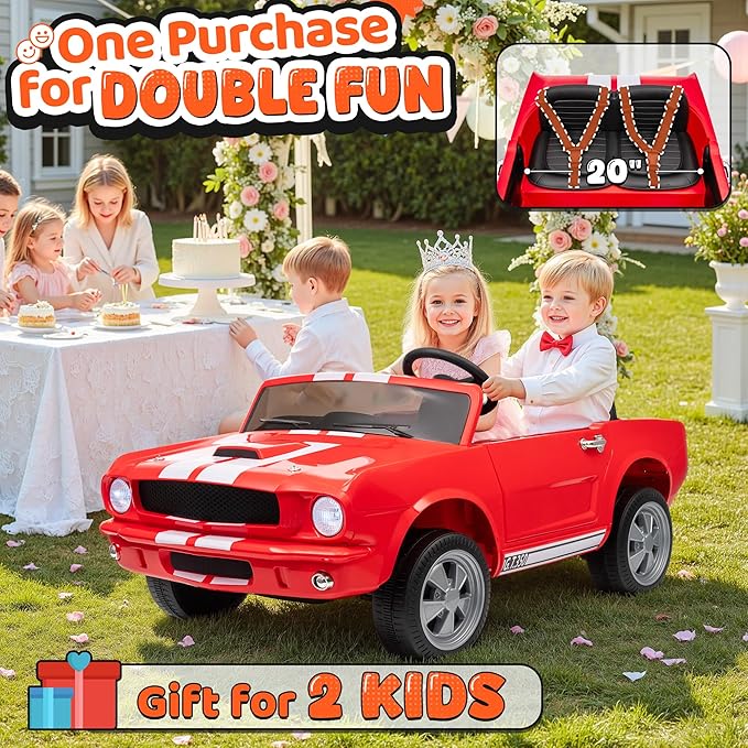 24V 2 Seater Ride on Toys, Licensed Shelby Cobra Kids Power Car Wheeler Ride On Toy w/ 2WD/4WD Switchable, Remote Control, 19" Spacious Seat, 4 Spring Suspension, Music, Bluetooth-CubbioJoy