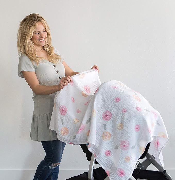 Amazing Baby Cotton Muslin Sleeping Sack, For Baby Girl, Wearable Blanket with 2-way Zipper, Watercolor Roses, Pink, Medium (6-12 Month)-CubbioJoy