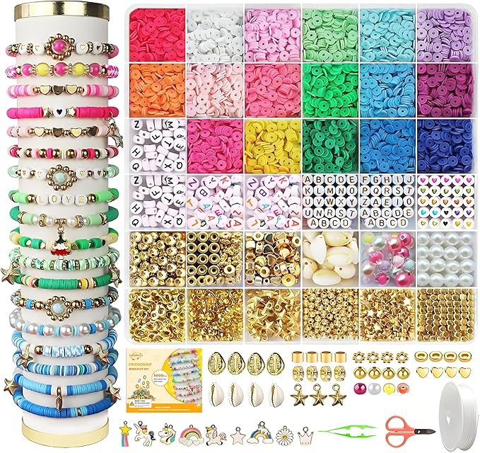iumulinrui Friendship Bracelet Kit Concert Bracelets Merch, 5200 Pcs Clay Beads Bracelet Making Kit Tricolor Letter Bead, Jewelry Set with Pendant, DIY Craft Gifts Suitable for Beginners-CubbioJoy