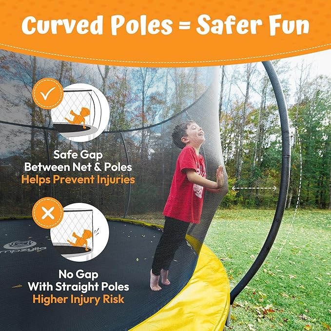 JUMPZYLLA Trampoline Outdoor 8FT 10FT 12FT 14FT 15FT 16FT with Enclosure and Ladder, ASTM Approved Recreational Trampoline for Kids and Adults, Anti-Rust Coated Frame-CubbioJoy