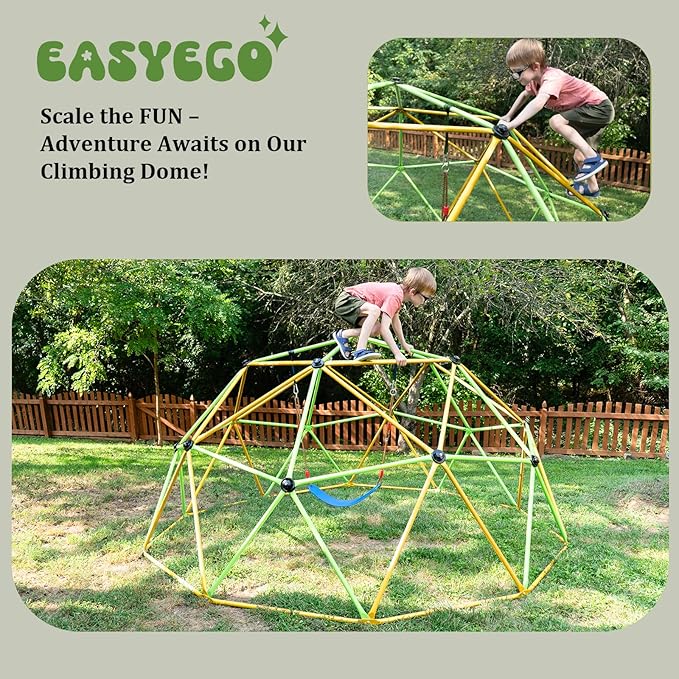 Climbing Dome, 10FT Jungle Gym with Swing for Kids 3 to 10 Outdoor Play Equipment, Supports 800lbs Toddler Play Set, Anti-Rust & Easy Assembly, Gift for Boys Girls (Yellow & Green)-CubbioJoy