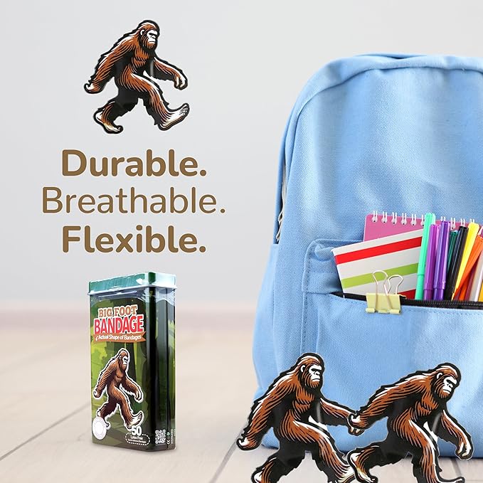 BioSwiss Bandages, Bigfoot Shaped Self Adhesive Bandage, Latex Free Wound Care, Fun First Aid Kit Supplies for Kids and Adults, 50 Count-CubbioJoy