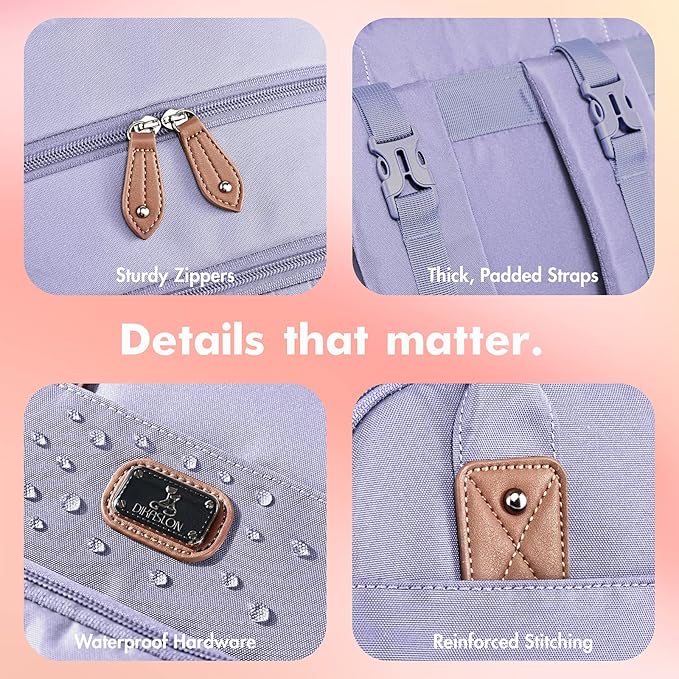 Dikaslon Diaper Bag Backpack with Portable Changing Pad, Pacifier Case and Stroller Straps, Large Unisex Baby Bags for Boys Girls, Multipurpose Travel Back Pack Moms Dads, Taro Purple-CubbioJoy