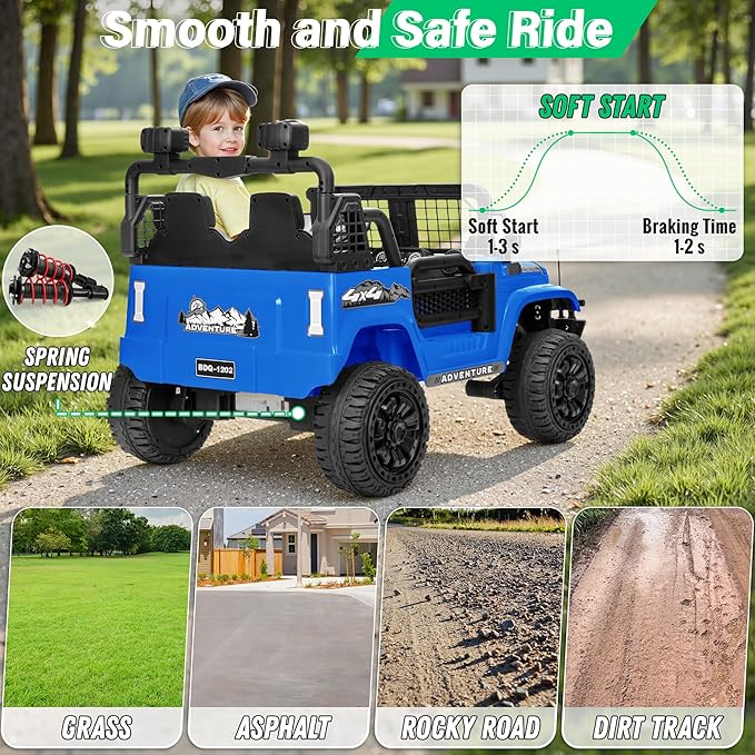 2 Seater Ride On Car Truck with Remote Control XL, Kids 24V Battery Powered Electric Vihicle w/21 in Seat, 3 Speeds, 2WD/4WD Switichable, Shock Absorbers,Bluetooth, Flower, Gift Choice-CubbioJoy