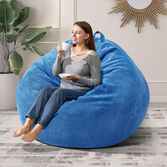 3.5FT Bean Bag Chairs Teardrop Bean Bag Chair for Adults Beanbag Chair with Memory Foam Filled Machine Washable Cover for Living Room, Bedroom (Large,Blue)-CubbioJoy