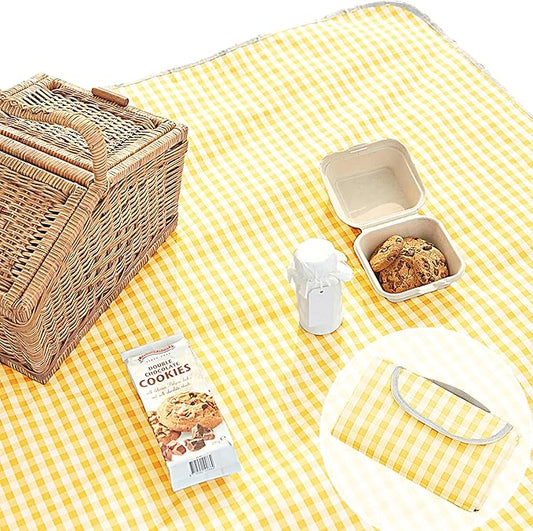 Cute Gingham Picnic Blanket, Waterproof Foldable, in Large 80x60in and Extra Large 80x80in, Portable Compact Beach Blanket, Oversized XL Outdoor Mat (Yellow, Large)-CubbioJoy