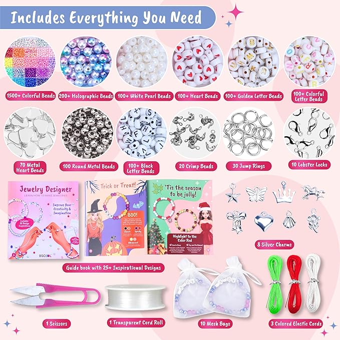 BSCOOL - Jewelry Designer DIY Beads Kit, 2500+ Beads, Friendship Bracelet Making Kit, Jewelry Making Kit for Girls Age 5 and Up. Complete Set with Charms. Instructions Guide Included-CubbioJoy