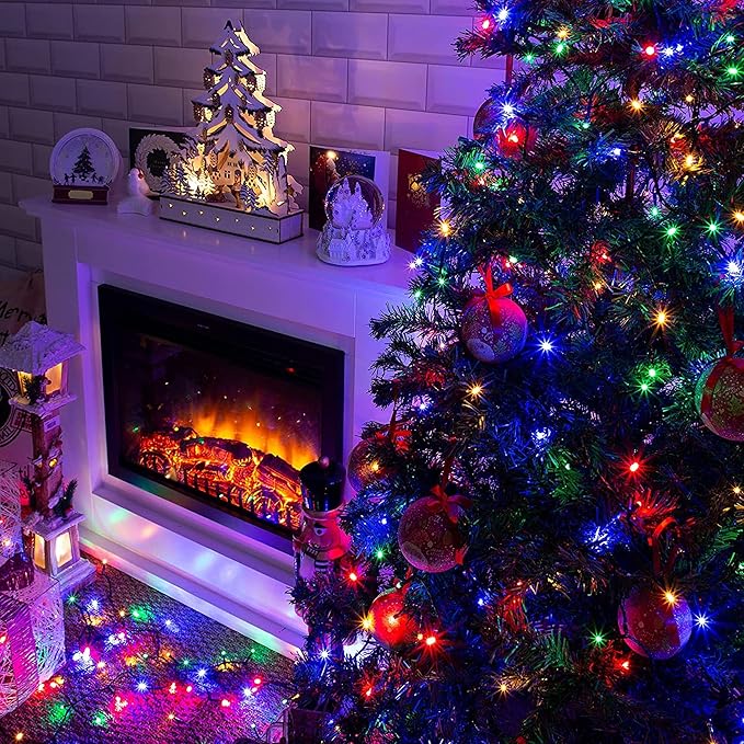 Dazzle Bright Christmas String Lights, 100 LED 33 FT Connectable Fairy Lights with 8 Modes, Waterproof Christmas Decorations for Indoor Outdoor Holiday Party Home Tree Decor (Multi-Colored)-CubbioJoy